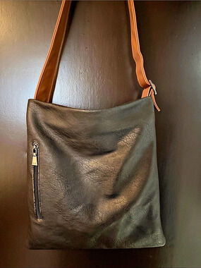 S.O. Faux Leather Shoulder Bag in Black & Brown